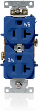 Weather-Resistant Duplex Receptacle 20 Amp 125 Volt, Heavy-Duty Grade, Blue