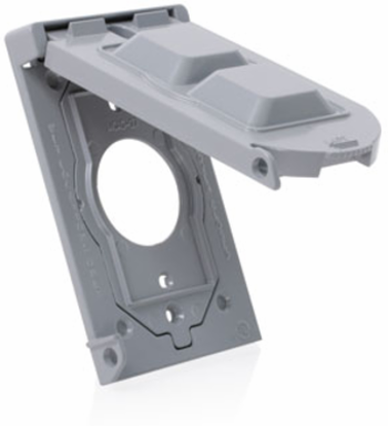 1-Gang Gray Weatherproof Cover, Vertical Mount, Metal Construction