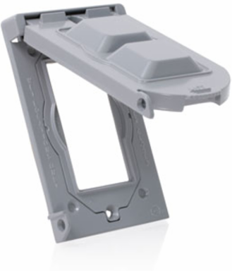 1-Gang Gray Weatherproof Cover, Vertical Mount, Metal Construction