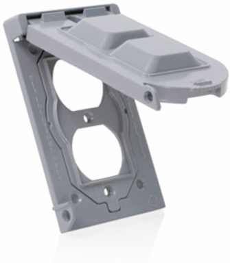 1-Gang Gray Weatherproof Cover, Vertical Mount, Metal Construction