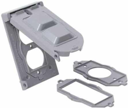 1-Gang Gray Weatherproof Cover, Vertical Mount, Metal Construction