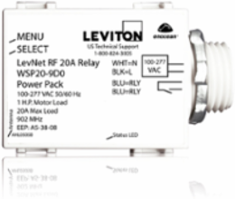 LevNet RF 902 MHz Line Voltage Relay Receiver, 100-277V, 20A, White