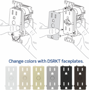 Decora Smart Z-Wave Outlet 120VAC, 15A, Tamper Resistant, with Color Change Kits