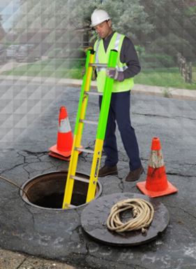 14 Foot Fiberglass Manhole Ladder, Type IAA, 375 lb Load Capacity