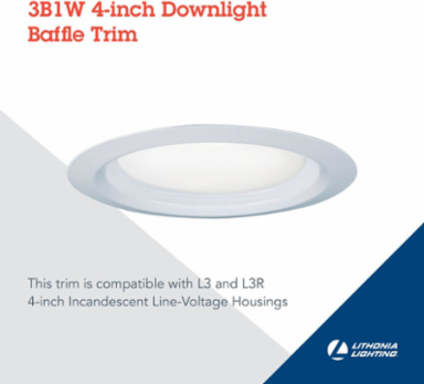 4 Inch White Baffle Trim, Aluminum, 1 Lamp, Gloss Finish