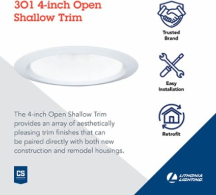 4 Inch White Aluminum Recessed Trim, Height 3.375 Inch