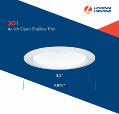 4 Inch White Aluminum Recessed Trim, Height 3.375 Inch
