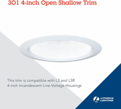 4 Inch White Aluminum Recessed Trim, Height 3.375 Inch