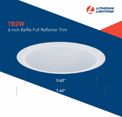 White Baffle Trim, 6 Inch Aperture, Aluminum, Gloss Finish