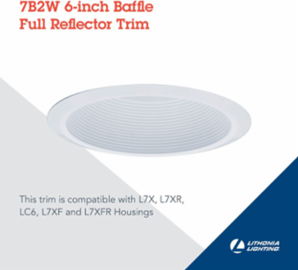 White Baffle Trim, 6 Inch Aperture, Aluminum, Gloss Finish