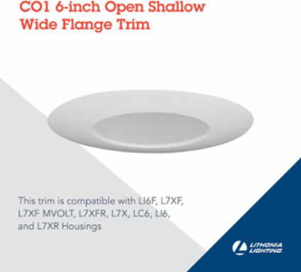 6 Inch White Open Wide Flange Recessed Trim, Aluminum, Gloss Finish