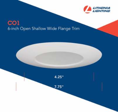 6 Inch White Open Wide Flange Recessed Trim, Aluminum, Gloss Finish