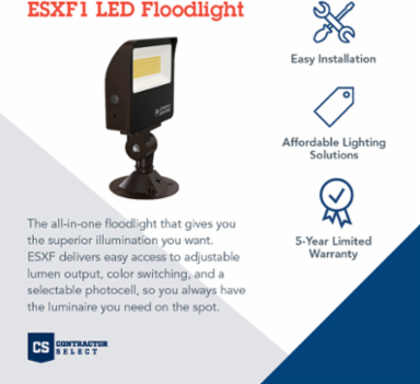 LED Floodlight, 34W, 1500/3000/5000 Lumens, 7.65 x 6.04 x 1.86 Inch