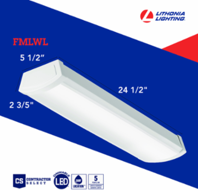 LED Wraparound, 2ft x 5.5in, 19.6W, Surface Mount, Steel