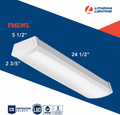 LED Wraparound, 2ft x 5.5in, 19.6W, Surface Mount, Steel