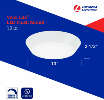 Versi Lite LED Flush Mount, 28W, 13 Inch, 2.5 Inch Height, Dimmable