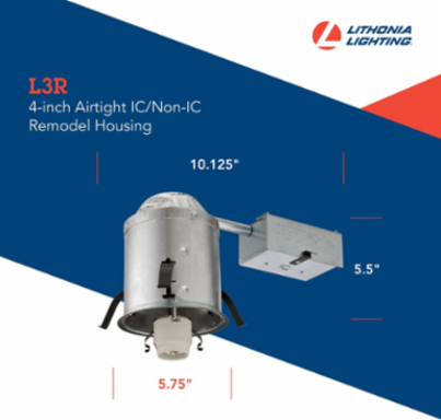 Recessed Downlight Housing, 4 Inch, 120V, Steel, for Incandescent Lamp