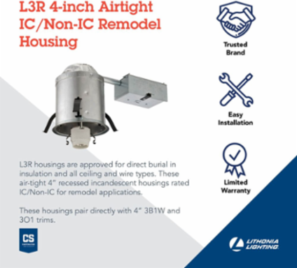 Recessed Downlight Housing, 4 Inch, 120V, Steel, for Incandescent Lamp