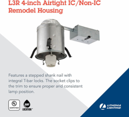 Recessed Downlight Housing, 4 Inch, 120V, Steel, for Incandescent Lamp