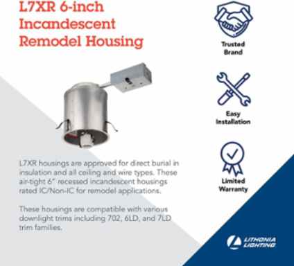6 Inch Air-tight Recessed Downlight, 120V, Aluminum, Nickel Finish