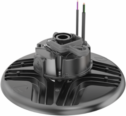 LED Round High Bay, Switchable Lumens- 24000LM, 27000LM and 30000LM, 120-347V, Switchable CCT- 3500K, 4000K and 5000K, 80 color rendering index, Glossy Black