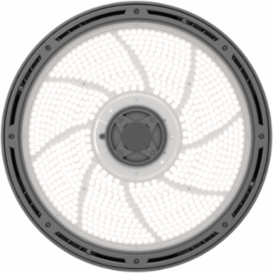 LED Round High Bay, Switchable Lumens- 24000LM, 27000LM and 30000LM, 120-347V, Switchable CCT- 3500K, 4000K and 5000K, 80 color rendering index, Glossy Black
