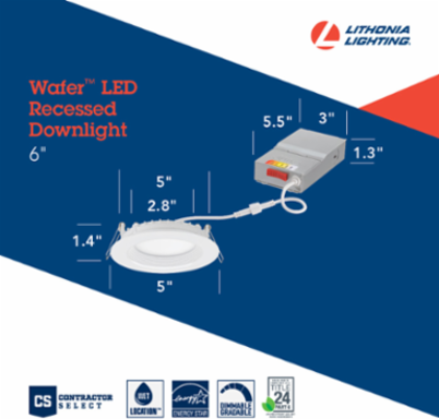 Wafer LED Downlight 6 Inch, 13W, White, Matte Finish