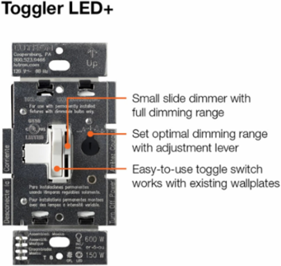 Ariadni LED+ Dimmer Switch, 150W LED/CFL or 600W Incandescent, Ivory