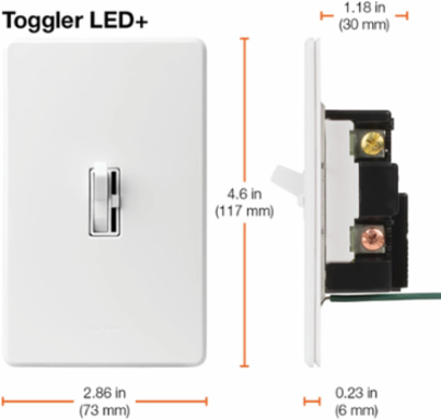 Ariadni LED+ Dimmer, 150W LED/CFL or 600W Incandescent, Toggle Switch, 4.60 x 2.86 Inch
