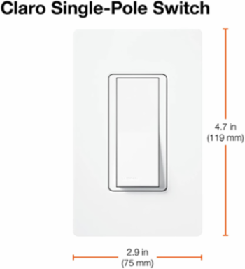 Claro 120VAC Single Pole Switch with Locator Light, 15A, Gloss White Finish