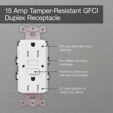 GFCI Receptacle 15 Amp, Self-Testing, 4.69 x 2.94 Inch, Tamper-Resistant