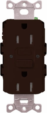 15A GFCI Receptacle with Self-Test & LED Indicator, 125V, Glossy Brown Finish