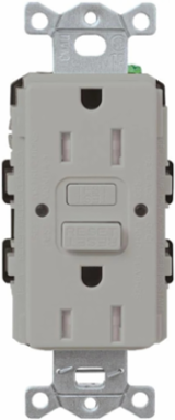 GFCI Receptacle 15 Amp, Self-Testing, Gray, 4.69 x 2.94 Inch
