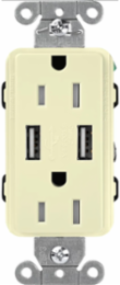 Almond Tamper-Resistant USB Receptacle, 15A, Dual 3.8A USB Ports, 125V