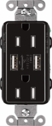 USB Tamper-Resistant Receptacle, 15 Amp, Dual Type A 2.0 Ports, Black