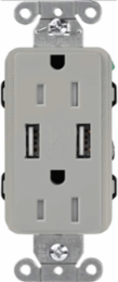 Tamper-Resistant USB Receptacle 15A Gray, 2 Ports, 3.8A Output, Wallbox Mounted