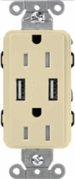 Tamper-Resistant USB Receptacle, 15 Amp, Dual USB Type A 3.8A Output, Ivory