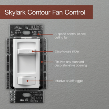 Skylark Contour Quiet Fan Speed Control, 120V, 1.5A, 3-Speed, Gray, Glossy