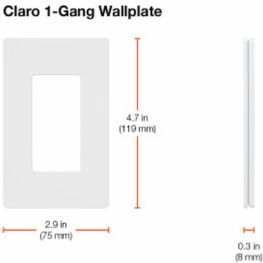 Claro Wallplate 1-Gang White, Glossy Finish, 4.69 x 2.94 Inch