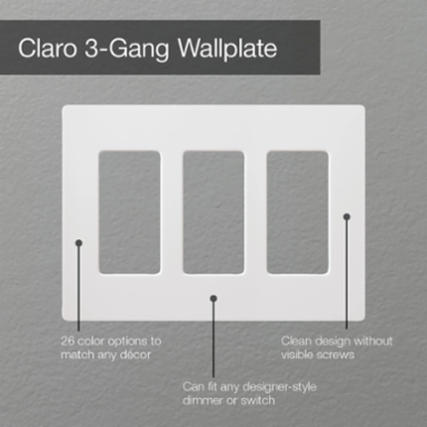 Claro Decorative 3-Gang Wallplate, Gloss Finish, 4.69 x 6.56 Inch, Plastic