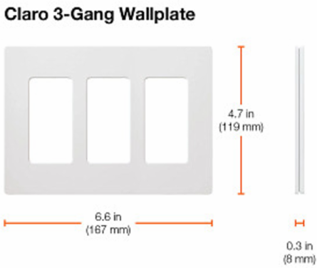Claro Decorative 3-Gang Wallplate, Gloss Finish, 4.69 x 6.56 Inch, Plastic