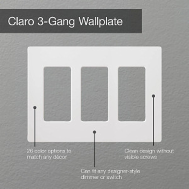 Claro Decorative Wall Plate - 3-Gang, Glossy Finish, 0.3 Inch Thickness, White
