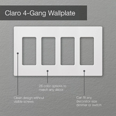 Claro Wallplate 4-Gang Black Glossy, 4.69 x 8.37 Inch, Plastic