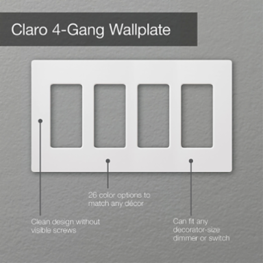 Claro Decorative 4-Gang Wallplate, Glossy Finish, Gray, 4.69 x 8.37 Inch