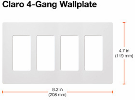 Claro Wallplate 4-Gang Decorative, 4.69 x 8.37 Inch, Glossy White Finish