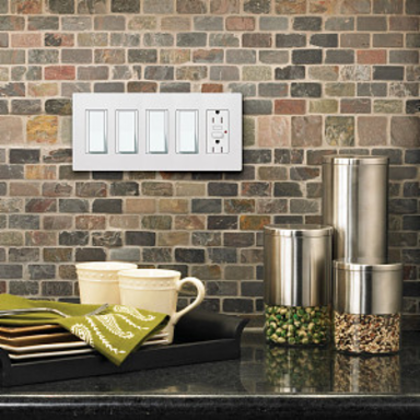 Claro 5-Gang Wallplate, Gloss Finish, 4.69 x 10.18 Inch, Black Plastic