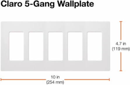 Claro 5-Gang Wallplate, 4.69 x 10.18 Inch, Glossy Gray Finish
