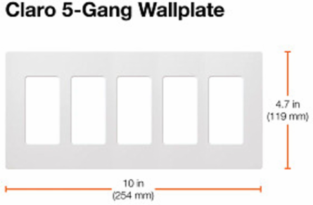 Claro Decorative Wallplate 5-Gang Ivory, Gloss Finish, Plastic, 4.69 x 10.18 Inch