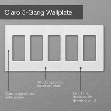 Claro 5-Gang Wallplate, Glossy Finish, Light Almond, 4.69 Inch x 10.18 Inch