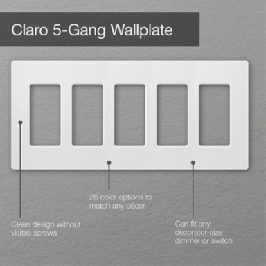 Claro 5-Gang Wallplate, Gloss White, Oversized for Flush Mounting